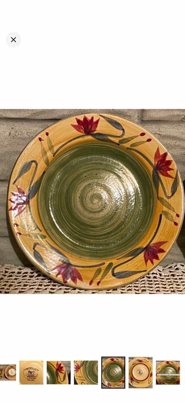 Pier 1 Elizabeth Stoneware Salad Plates 8" Set of 4 Green Yellow Floral